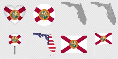 Florida Eyalet Bayrakları ve Haritaları Simge Paketi.