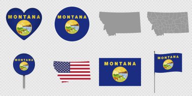 Montana Eyaleti Bayrakları ve Haritaları Simge Paketi.