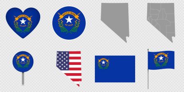Nevada Eyaleti Bayrakları ve Haritaları Simge Paketi.