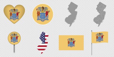 New Jersey Eyalet Bayrakları ve Haritaları Simge Paketi.