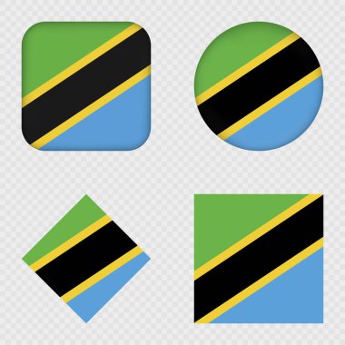 Tanzanya Bayrak Simgeleri Paketi. Vektör illüstrasyonu.