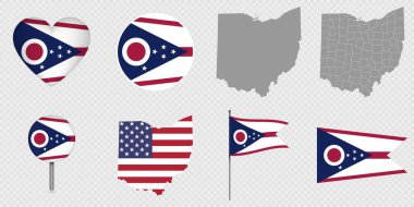 Ohio Eyaleti Bayrakları ve Haritaları Simge Paketi.