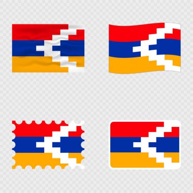 Dört farklı stilde Artsakh Ulusal Bayrağı.