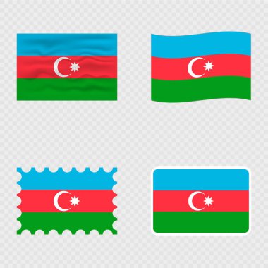 Dört farklı stilde Azerbaycan ulusal bayrağı.