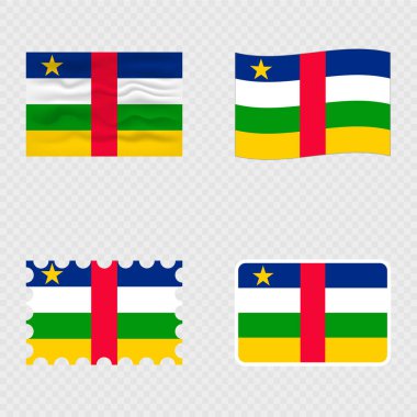 Orta Afrika Cumhuriyeti Ulusal Bayrağı dört farklı stilde.