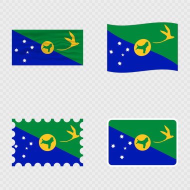 Noel Adası ulusal bayrağı dört farklı stilde.