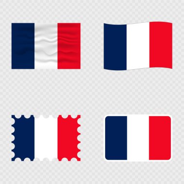 Dört farklı stilde Fransa ulusal bayrağı.