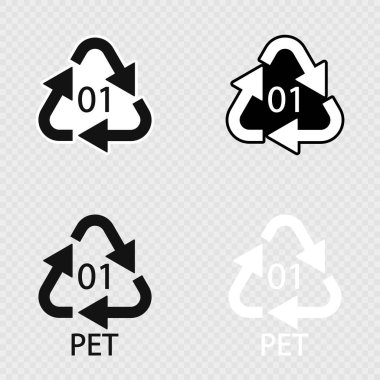 PET 01 geri dönüşüm kodu sembolü seti.
