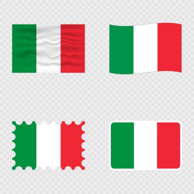 Dört farklı stilde İtalya ulusal bayrağı.