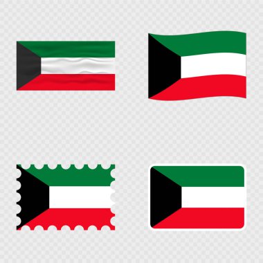Kuwait national flag in four different styles.