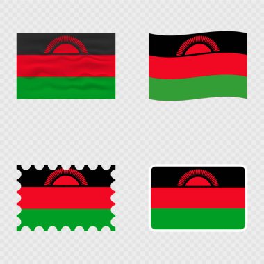 Dört farklı stilde Malavi ulusal bayrağı.