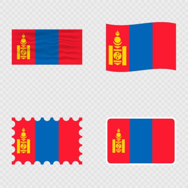 Dört farklı stilde Moğolistan ulusal bayrağı.