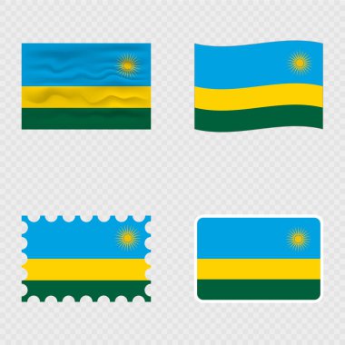 Dört farklı stilde ulusal Ruanda bayrağı.