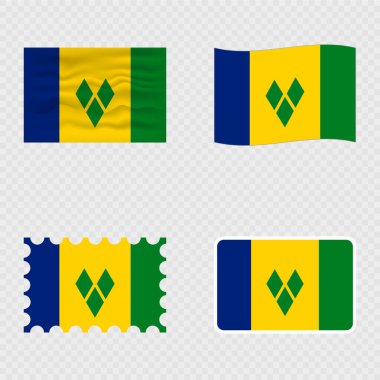 Saint Vincent ve Grenadines Ulusal Bayrağı dört farklı stilde.