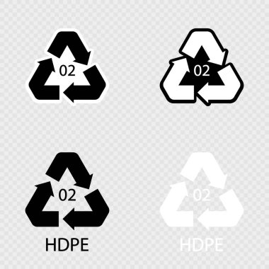 HHDPE 02 geri dönüşüm kodu seti. Plastik geri dönüşüm polietilen işareti.
