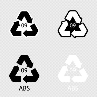 Plastik geri dönüşüm sembolü ABS 9 simgesi seti.