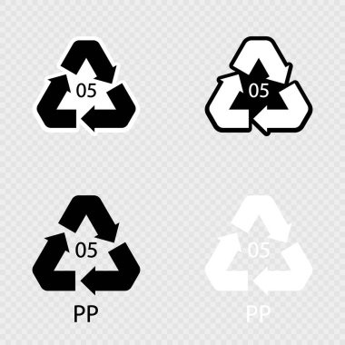 Plastik geri dönüşüm sembolü PP 5 vektör simgesi seti.