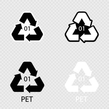 PET 01 geri dönüşüm kodu sembolü seti.