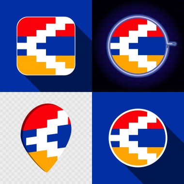 Ulusal Artsakh bayrağı taşıyan bir dizi modern simge.