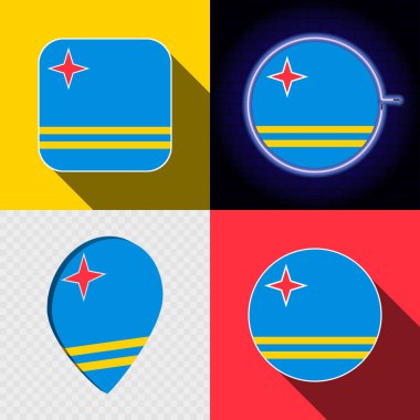 Ulusal Aruba bayrağına sahip bir dizi modern simge.