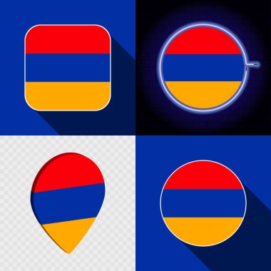 Ulusal Ermenistan bayrağına sahip bir dizi modern simge.