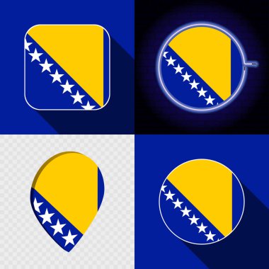 Bosna-Hersek 'in bayrağına sahip bir dizi modern simge.