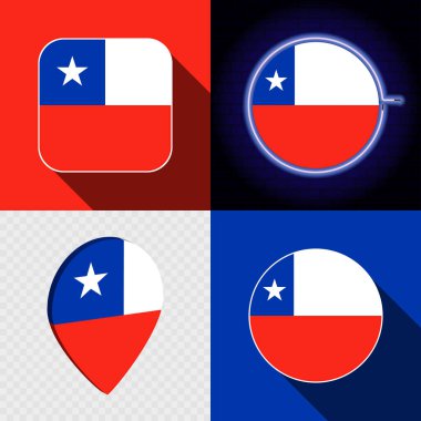 Ulusal Şili bayrağına sahip bir dizi modern simge.