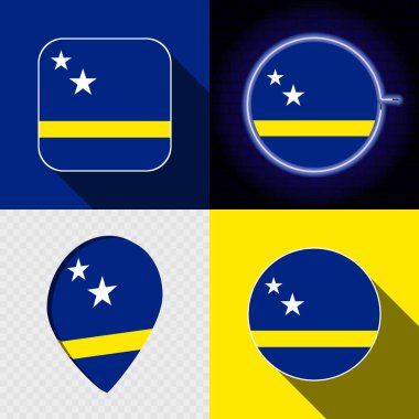 Curacao 'nun ulusal bayrağına sahip bir dizi modern simge..