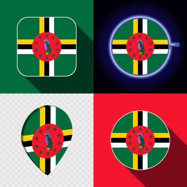 Dominica 'nın ulusal bayrağına sahip bir dizi modern simge.