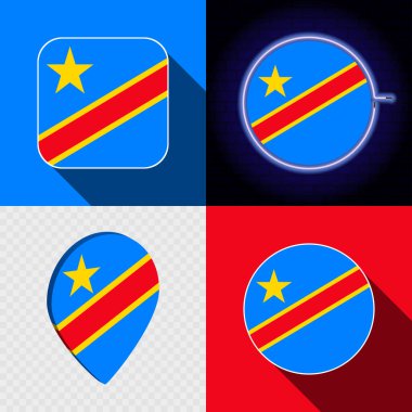 Demokratik Kongo Cumhuriyeti bayrağına sahip bir dizi modern simge..