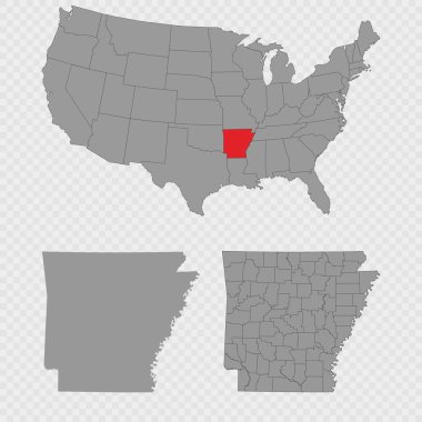 Arkansas haritası ABD konumu, temiz dış hatlar ve tam bir ilçe dökümü ile ayarlandı.