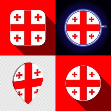 Gürcistan bayrağı taşıyan bir dizi modern simge..