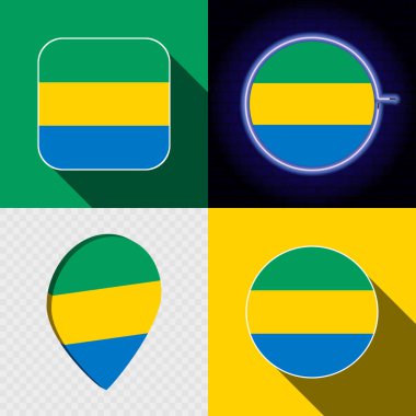 Gabon 'un ulusal bayrağına sahip bir dizi modern simge.