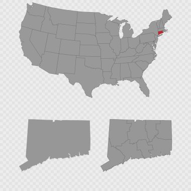 Connecticut haritası, Amerika 'nın konumu, temiz ana hatları ve ilçenin tam dökümü ile ayarlandı..