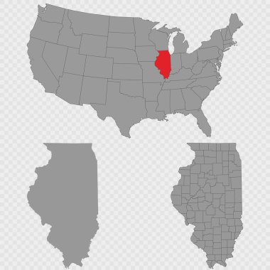 Illinois haritası, ABD 'nin konumu, temiz ana hatları ve tam şehir dökümü ile ayarlandı..