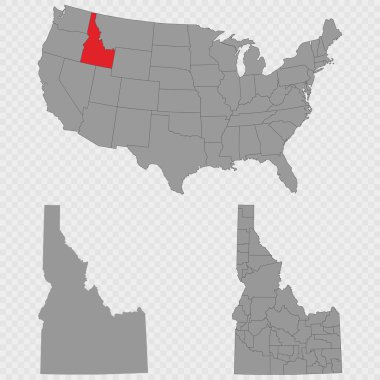 Idaho haritası ABD konumu, temiz dış hatlar ve tam bir ilçe dökümü ile ayarlandı.