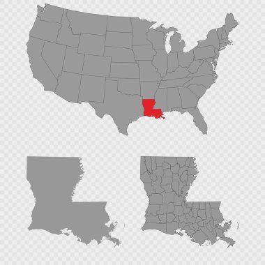 Louisiana haritası, ABD konumu, temiz dış hatlar ve tam bir ilçe dökümü ile ayarlandı.