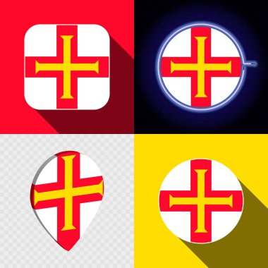 Guernsey 'in ulusal bayrağına sahip bir dizi modern simge.