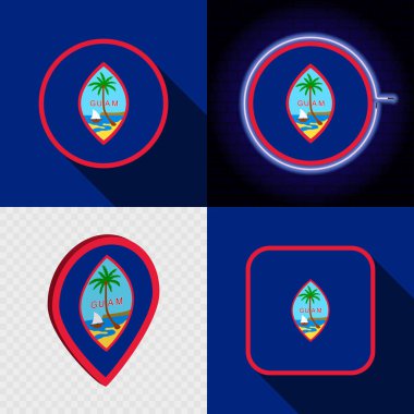 Guam 'ın ulusal bayrağına sahip bir dizi modern simge.