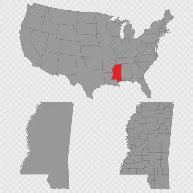 Mississippi haritası, ABD konumu, temiz dış hatlar ve tam bir ilçe dökümü ile ayarlandı.