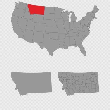 Montana haritası, ABD 'nin konumu, temiz ana hatları ve tam şehir dökümü ile ayarlandı.