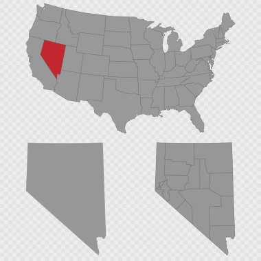 Nevada haritası, ABD 'nin konumu, temiz ana hatları ve ilçenin tam dökümü ile ayarlandı..