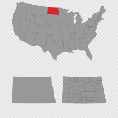 Kuzey Dakota haritası, ABD konumu, temiz dış hatlar ve tam bir ilçe dökümü ile ayarlandı.