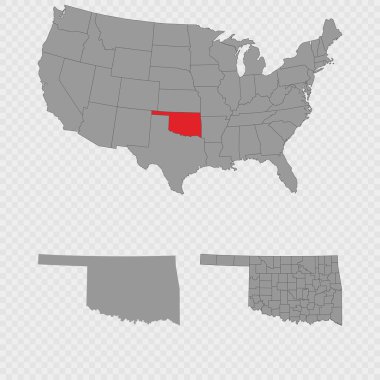 Oklahoma haritası, ABD 'nin konumu, temiz ana hatları ve ilçenin tam dökümü ile ayarlandı..