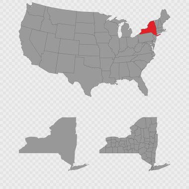 New York haritası, ABD 'nin konumu, temiz ana hatları ve tam şehir dökümü ile ayarlandı.