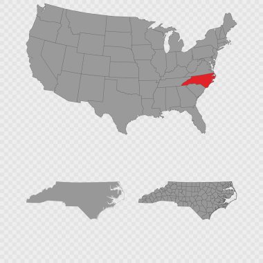 Kuzey Carolina haritası Amerika 'nın konumu, temiz ana hatları ve tam şehir dökümü ile ayarlandı.