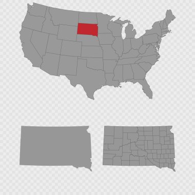 Güney Dakota haritası, ABD 'nin konumu, temiz ana hatları ve tam şehir dökümü ile ayarlandı.