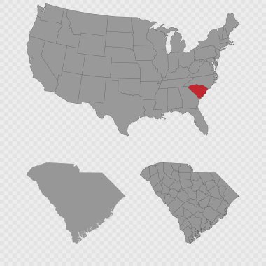 Güney Carolina haritası, ABD 'nin konumu, temiz ana hatları ve tam şehir dökümü..