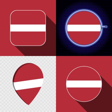 Letonya ulusal bayrağına sahip bir dizi modern simge.