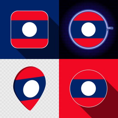 Ulusal Laos bayrağına sahip bir dizi modern simge.